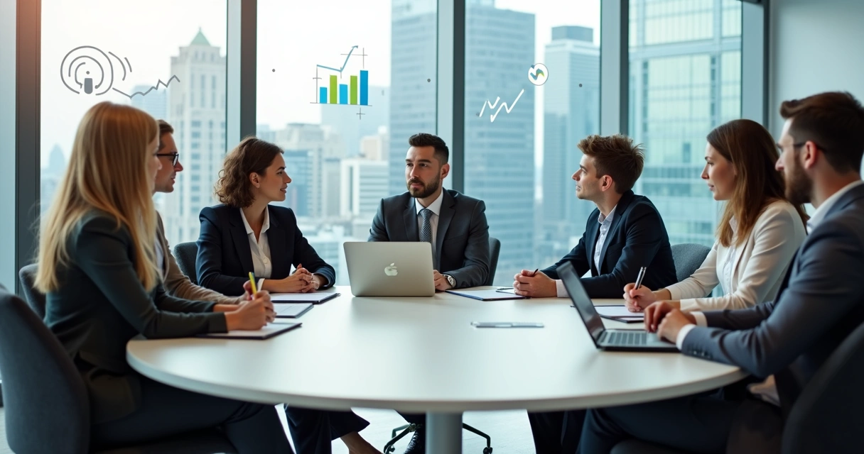 Equipe diversa em reunião praticando escuta ativa em uma sala moderna 