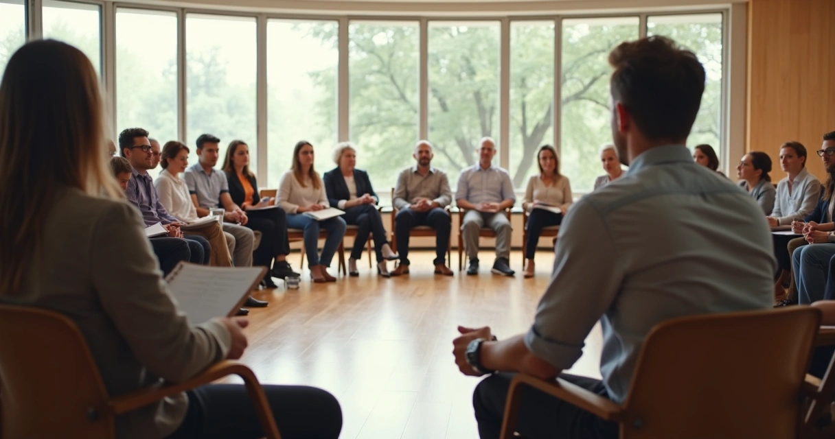 Grupo em roda durante conversa atenta