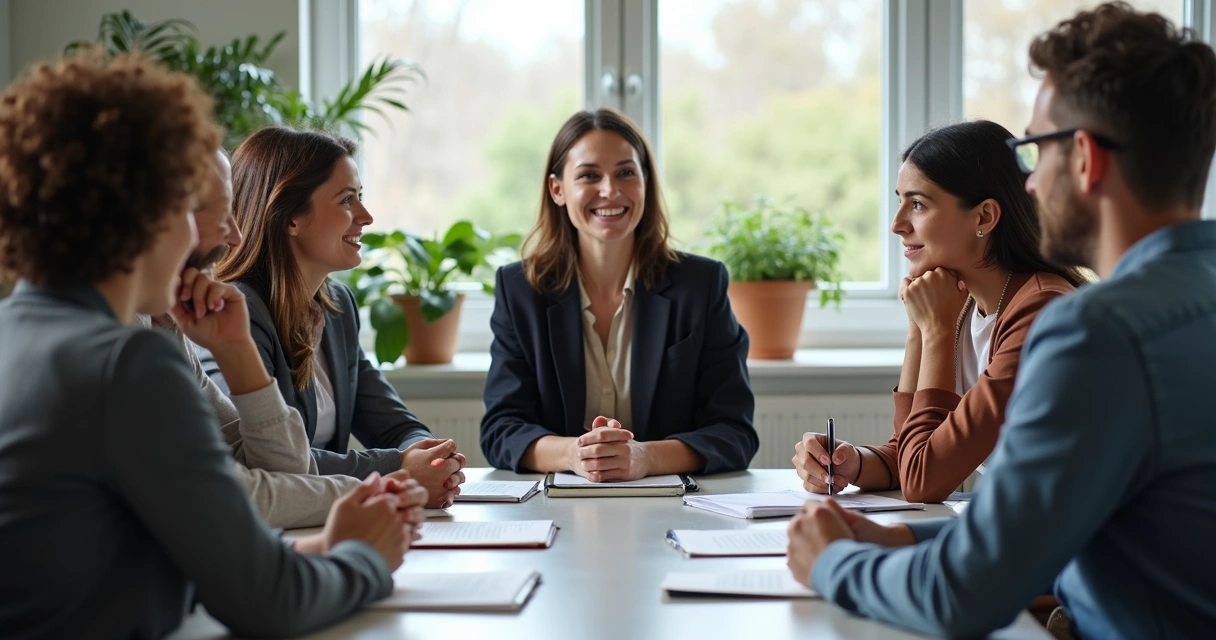 Grupo em reunião praticando escuta e diálogo 