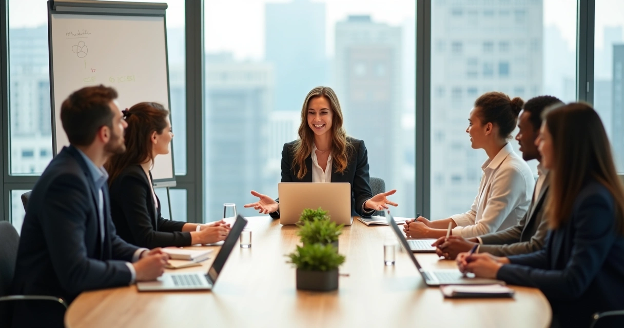 Equipe em reunião de trabalho praticando escuta empática ao redor de uma mesa 