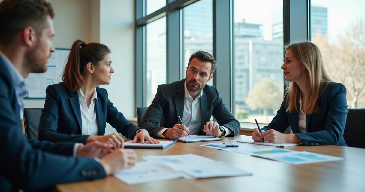 Líder ouvindo equipe em reunião de trabalho