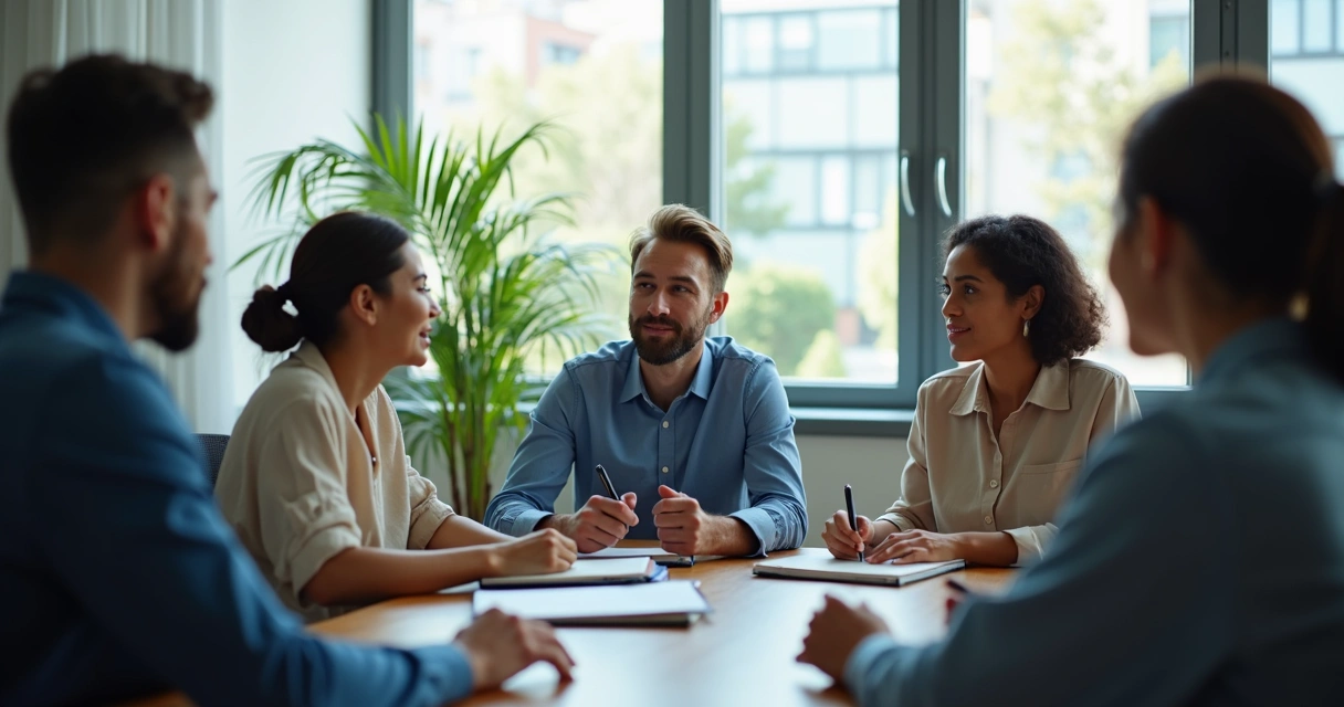 Equipe reunida em roda de conversa no escritório 