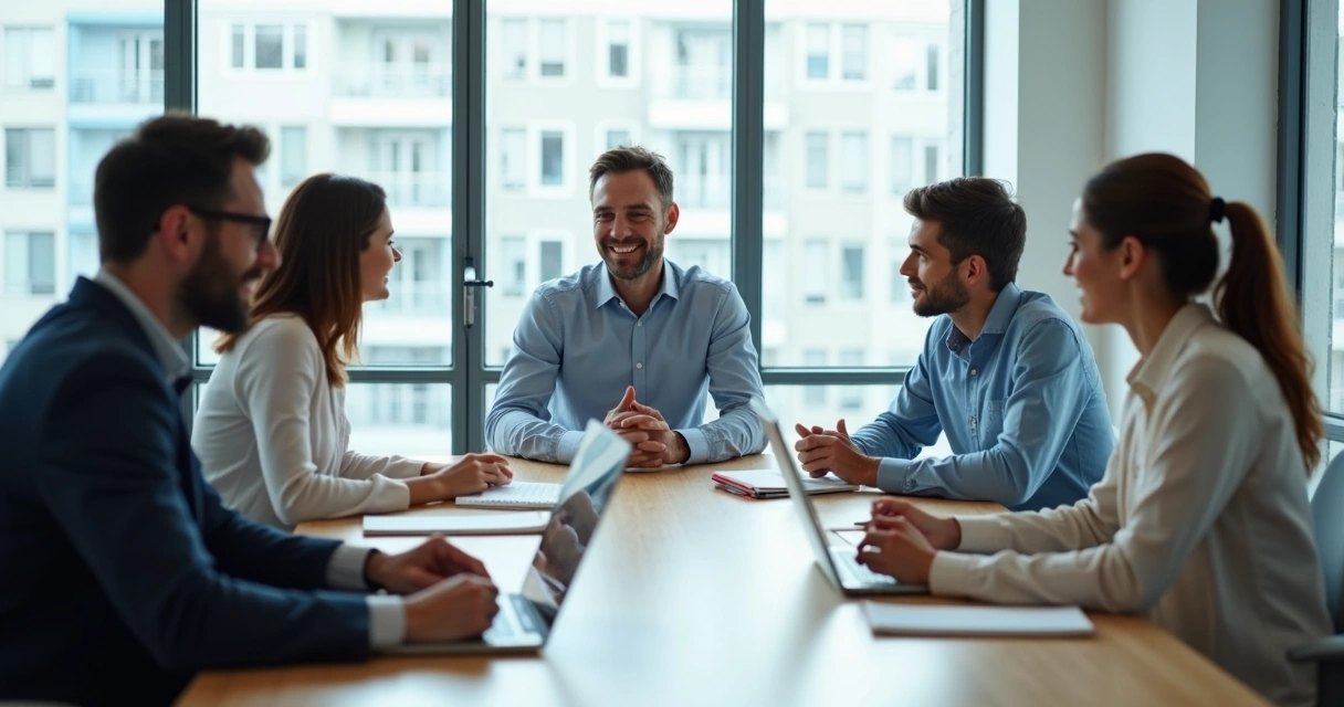 Líder em reunião de escuta com equipe no escritório