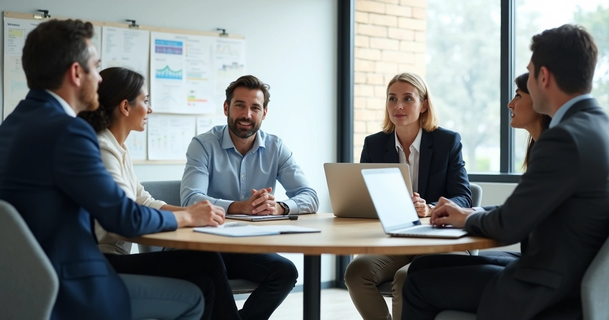 Reunião de equipe com escuta ativa em ambiente corporativo