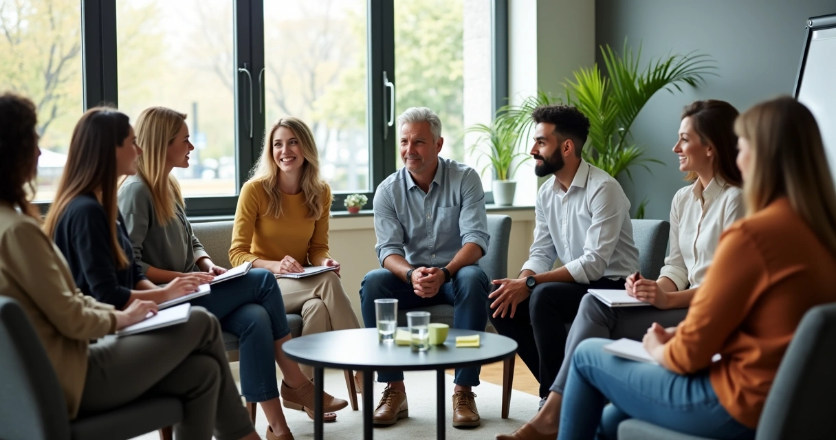 Equipe reunida em roda de escuta no escritório