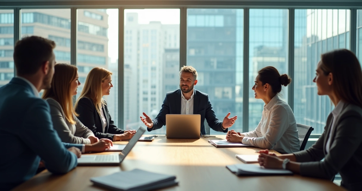 Equipe em reunião com escuta aberta e clima de confiança 