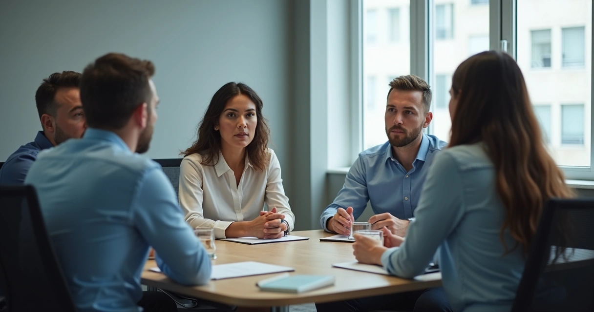 Líder em reunião ouvindo a equipe com atenção 
