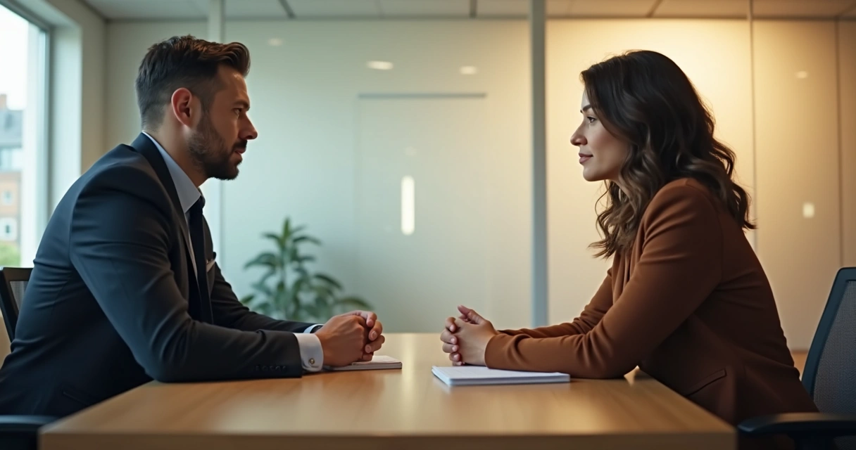 Reunião com líder praticando escuta atenta 