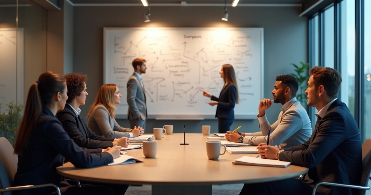 Equipe em reunião observando falas e linguagem corporal