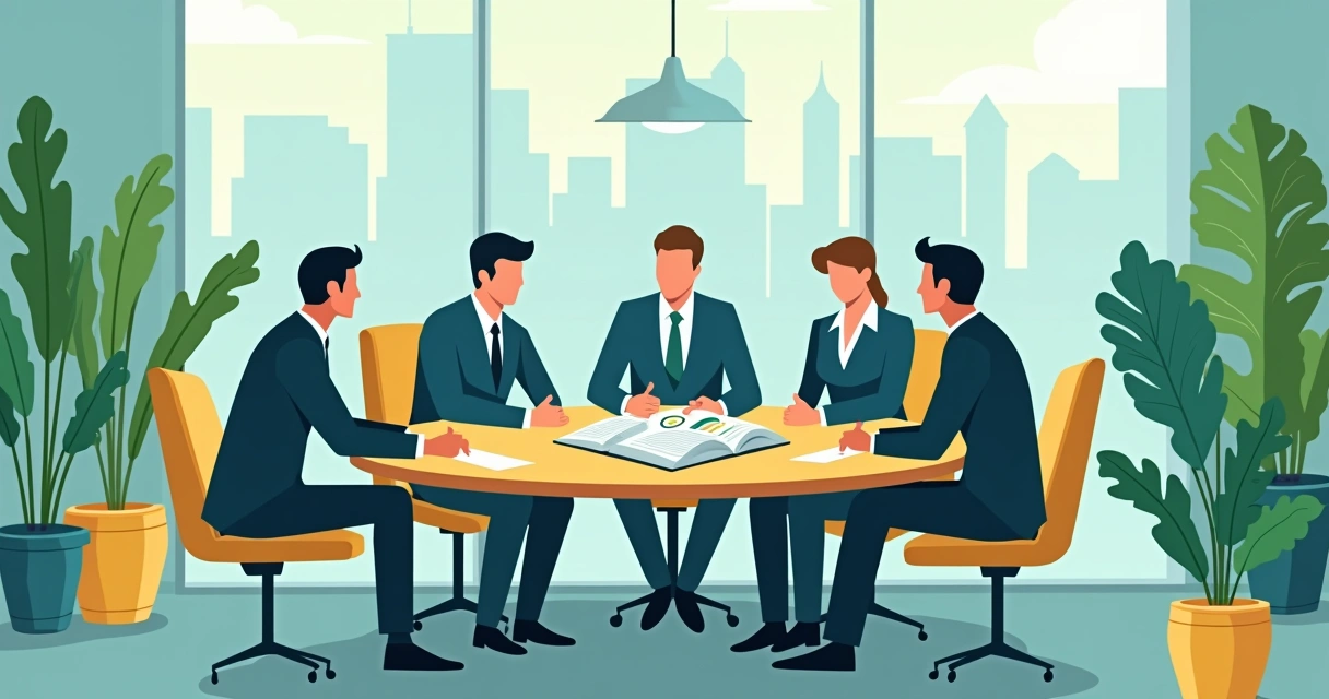 Conselho de gestores discutindo práticas ESG no mercado de capitais 