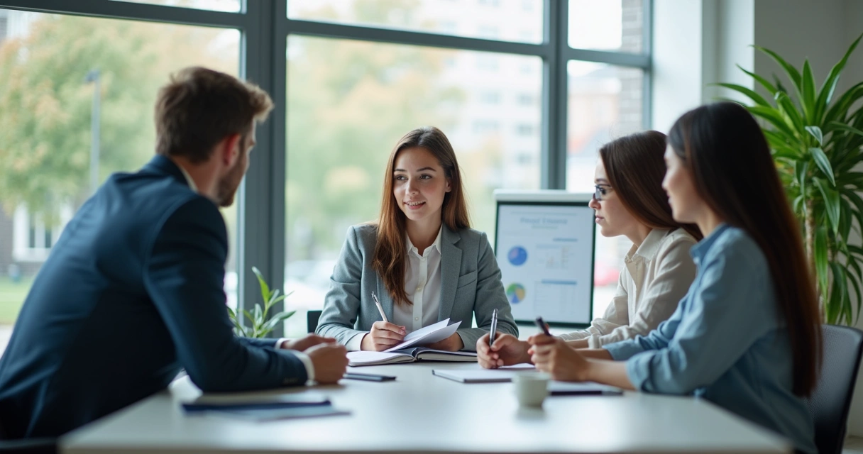 Estagiário em reunião com equipe no escritório 