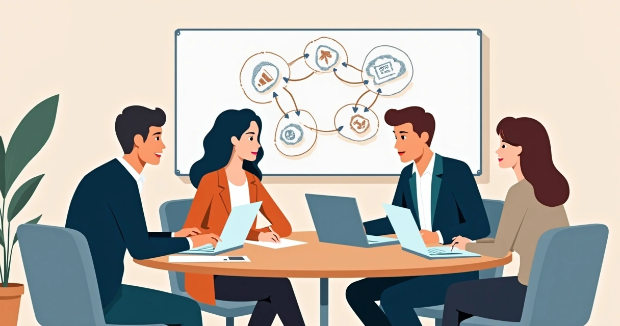 Grupo planejando estratégia de base em sala de reunião corporativa