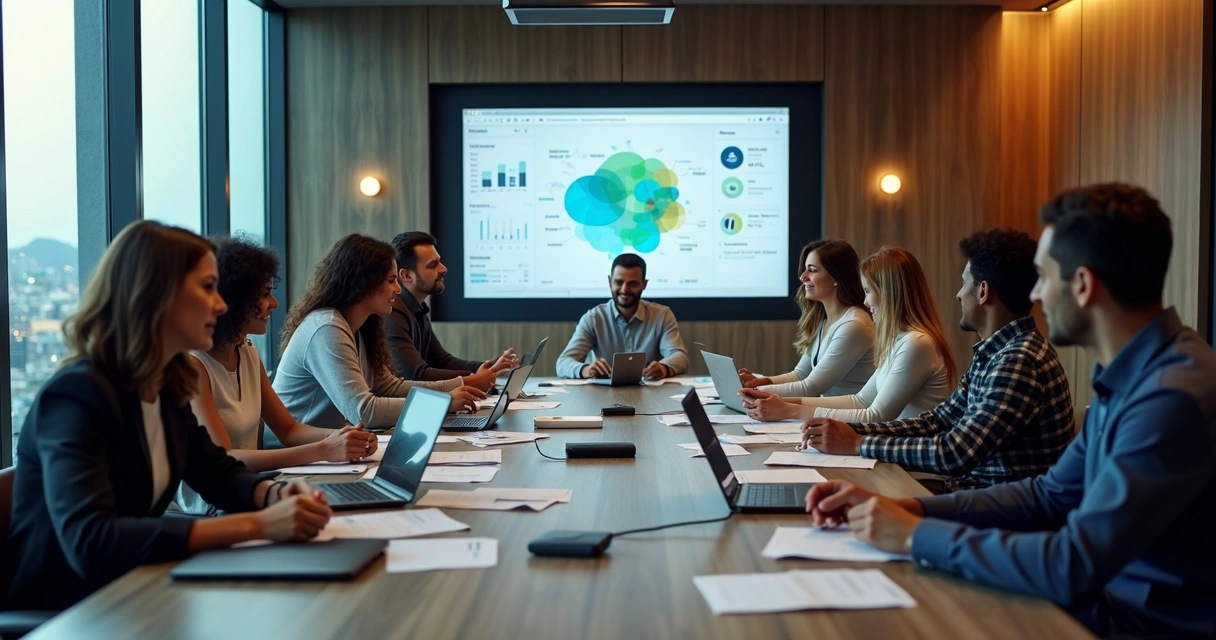 Equipe reunida fazendo planejamento de marketing em Americana 