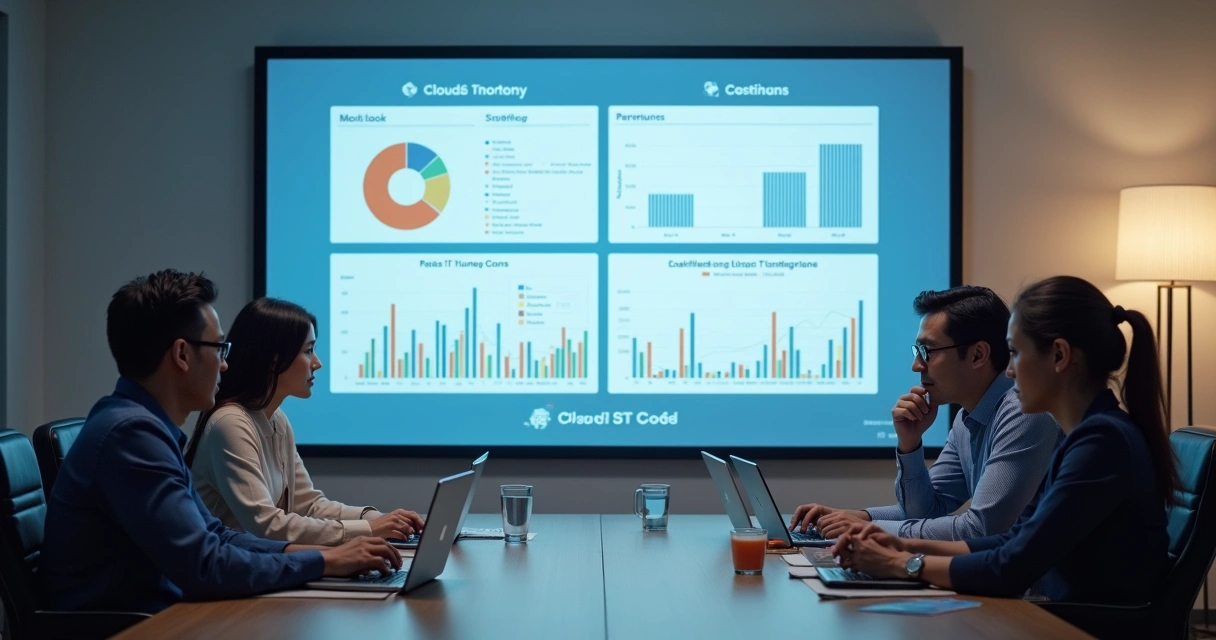 Equipe de TI em reunião avaliando estratégias de custos na nuvem 