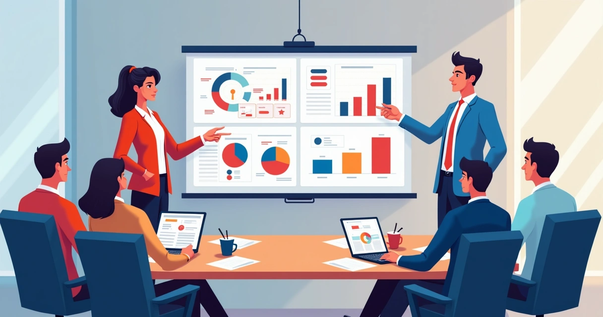 Reunião estratégica com equipe de campanha política analisando gráficos e plano digital.