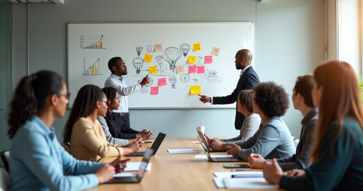 Reunião estratégica discutindo novas ideias 