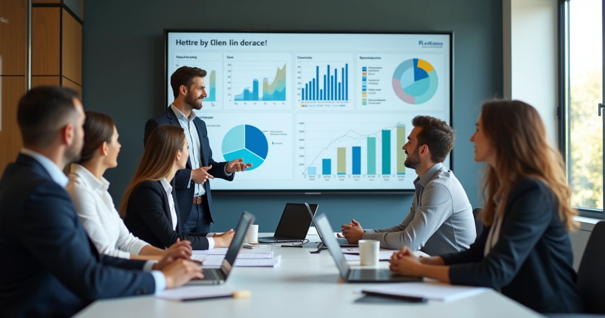 Reunião de QBR com gráficos e decisões na mesa 