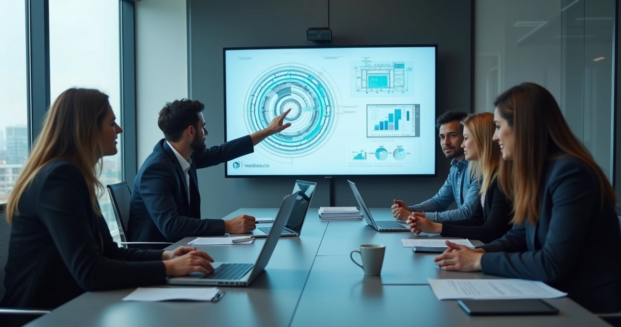 Equipe reunida discutindo arquitetura de solução de IA 