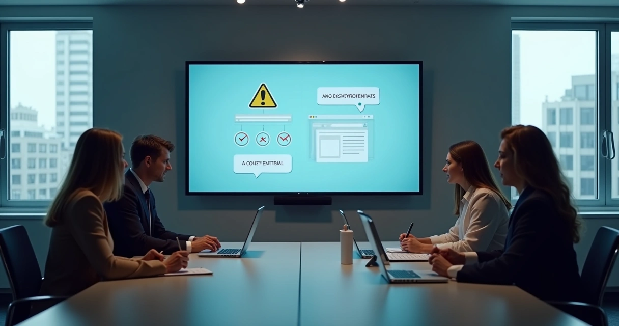 Equipe observando tela com alertas de privacidade digital