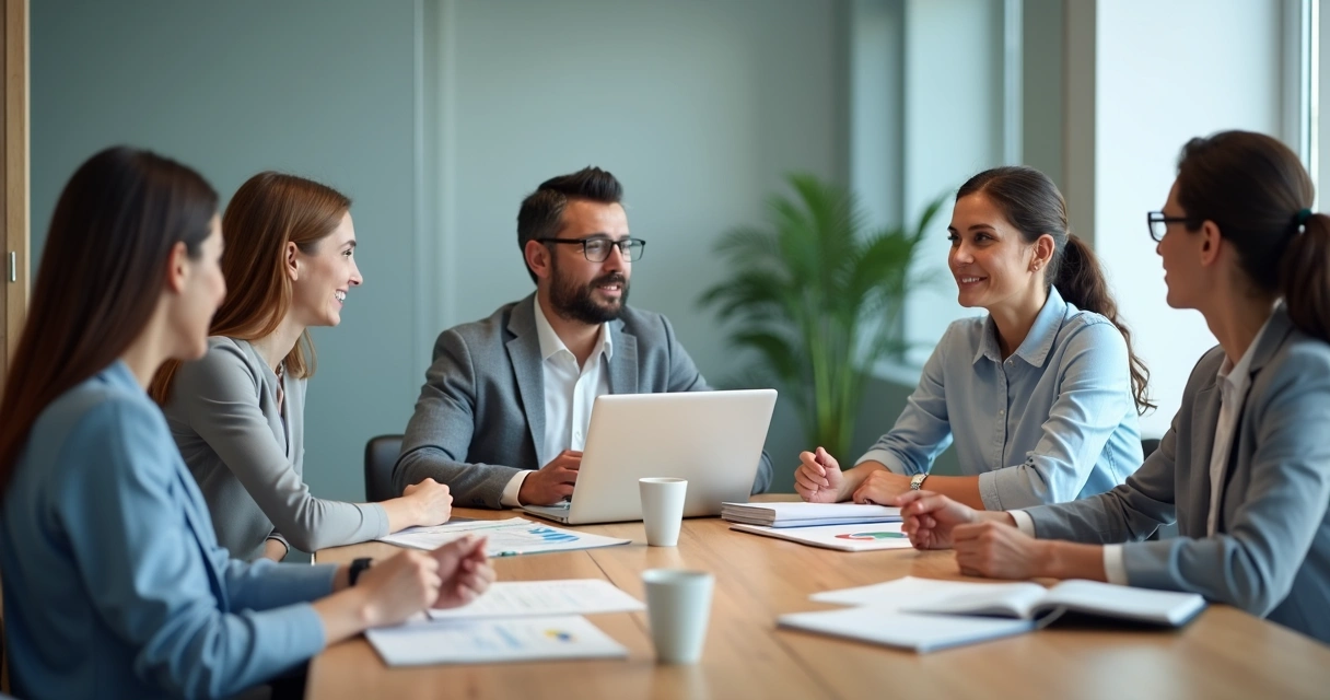 Equipe em reunião com diálogo respeitoso no escritório