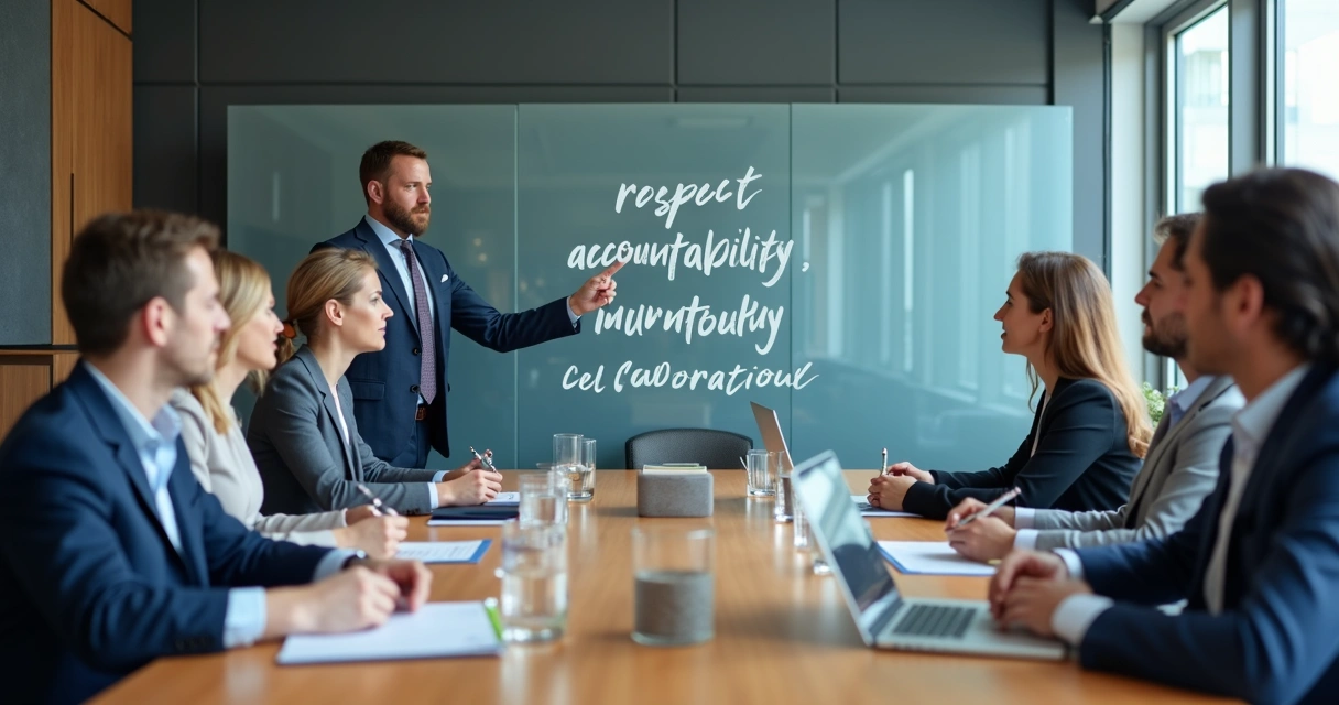 Equipe em reunião definindo princípios de trabalho