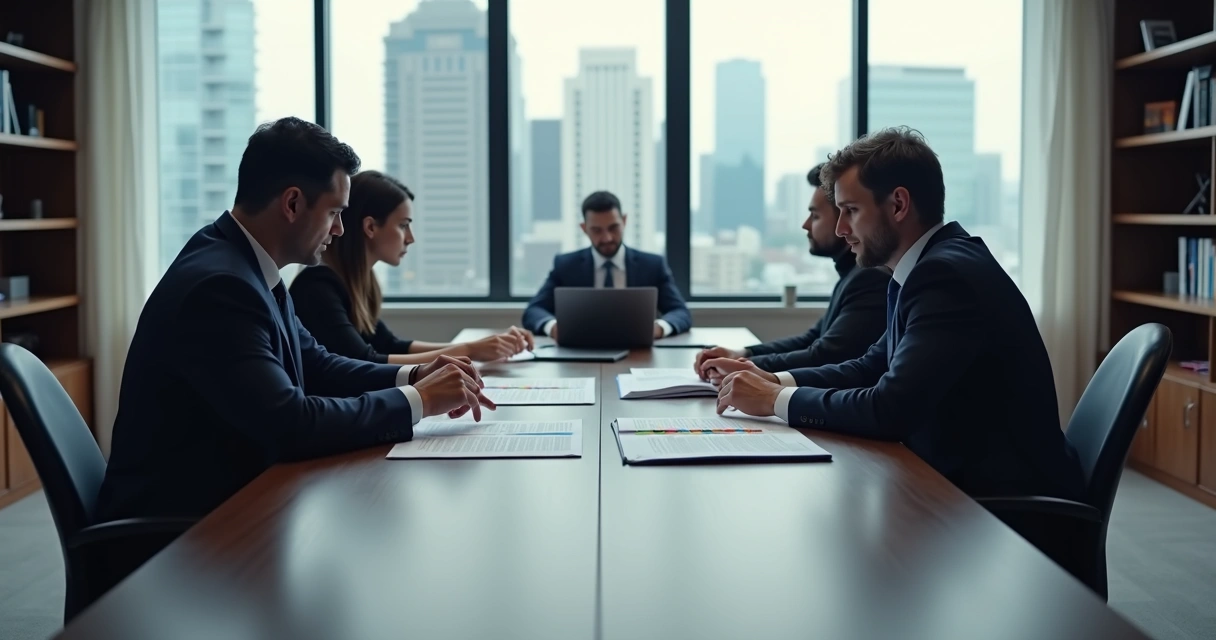 Reunião de sócios em escritório discutindo a exclusão de um parceiro de negócios 