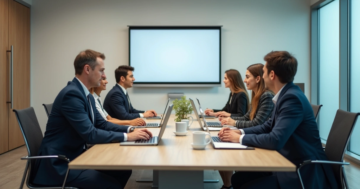 Pessoa isolada em reunião corporativa com colegas ao fundo