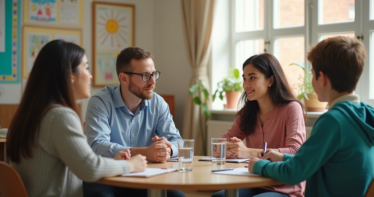 Encontro entre escola e família em ambiente acolhedor