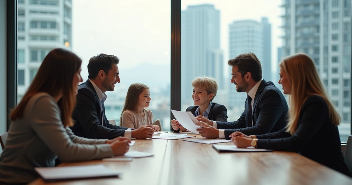 Reunião de família em sala de empresa moderna