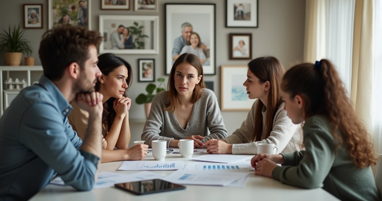Família reunida ao redor de mesa discutindo planejamento patrimonial 
