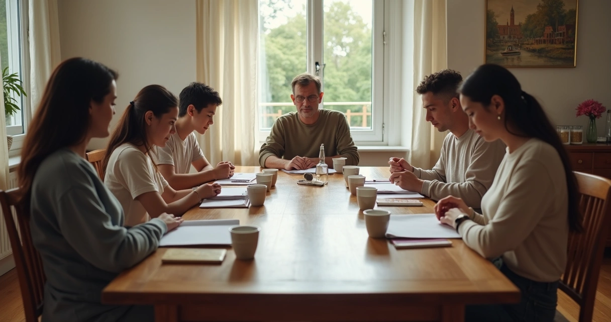 Família reunida com uma pessoa isolada à mesa