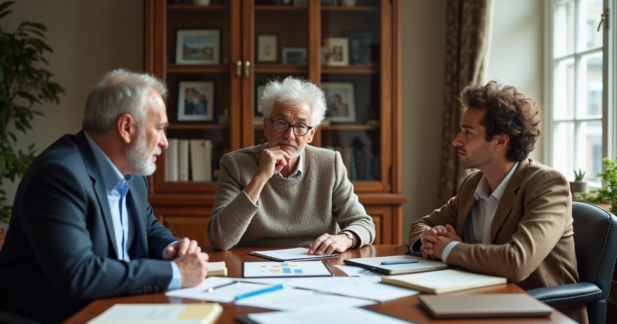 Família reunida em conversa sobre sucessão