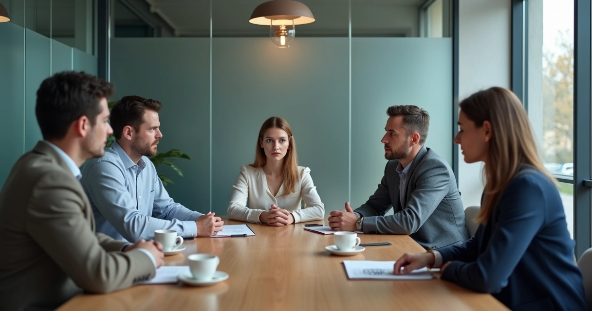 Reunião de empresa familiar com clima tenso 