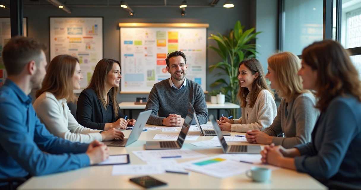 Equipe de agência de marketing em uma reunião de feedback