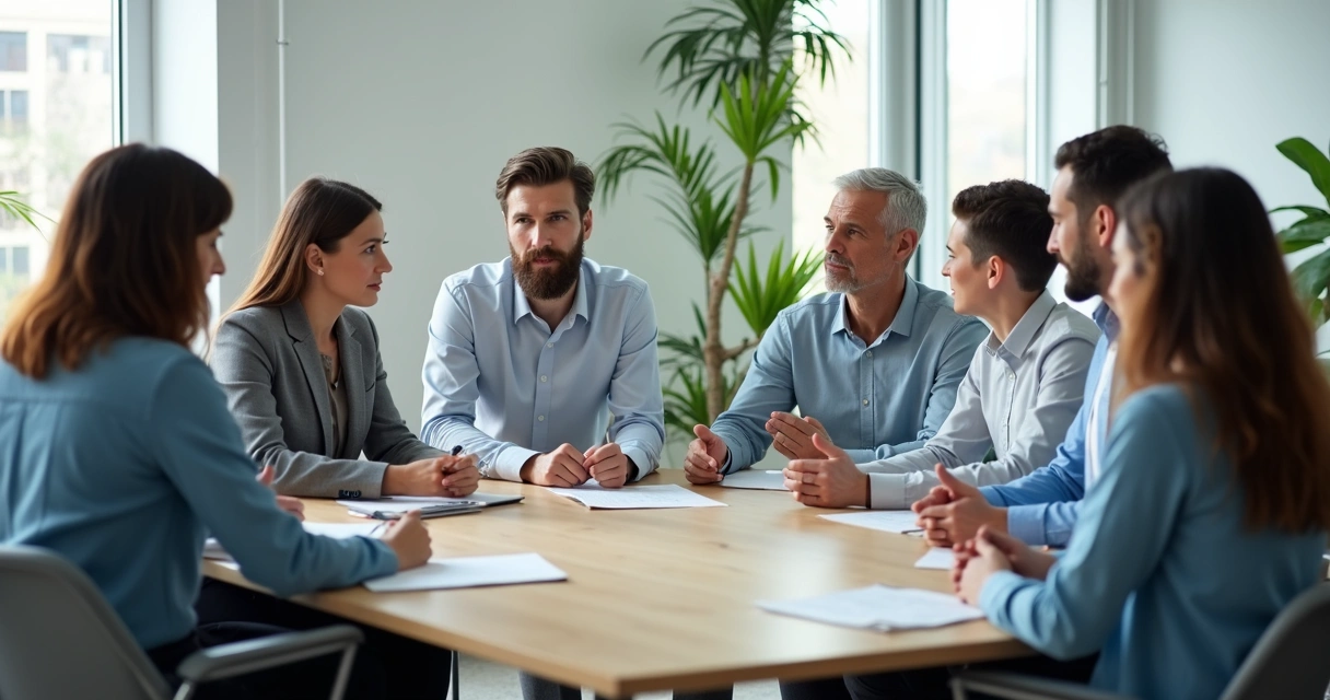 Equipe reunida em conversa de feedback