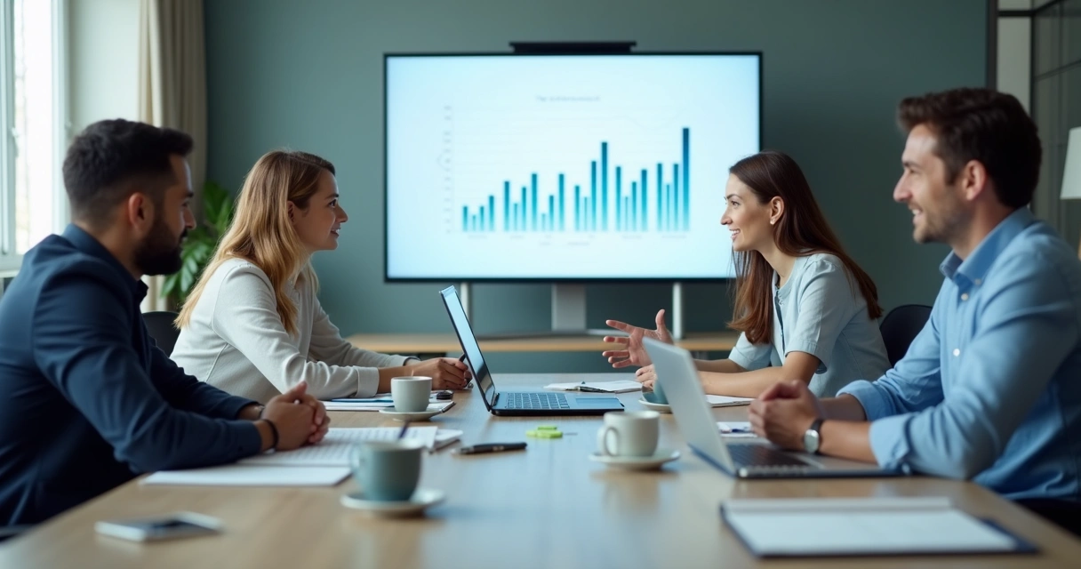 Equipe em reunião 1:1 com anotações e conversa de feedback 