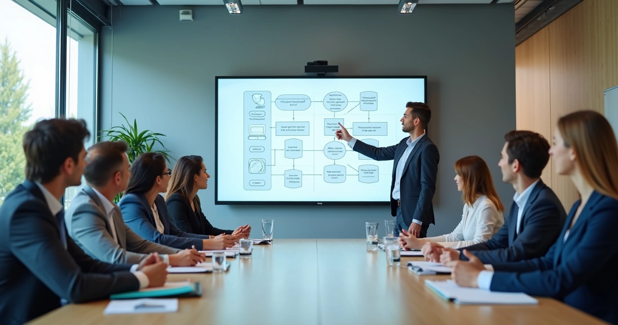Equipe em reunião analisando feedbacks em tela compartilhada