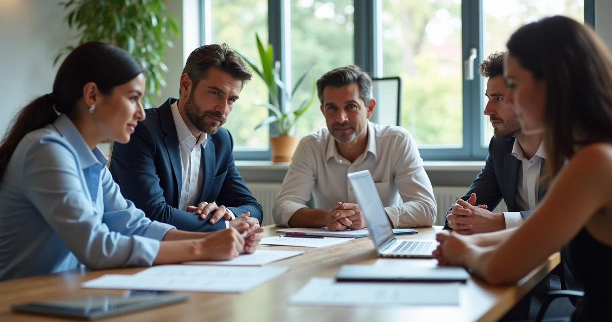 Colegas em reunião de feedback no escritório 