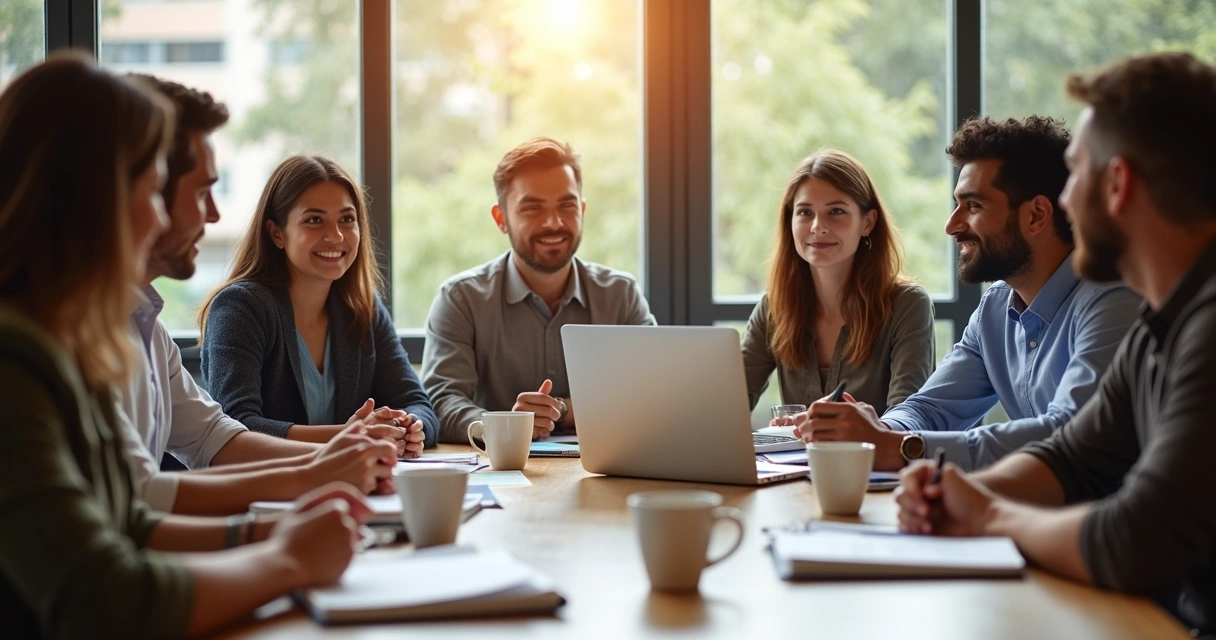 Time comercial ouvindo relato de experiência em reunião 