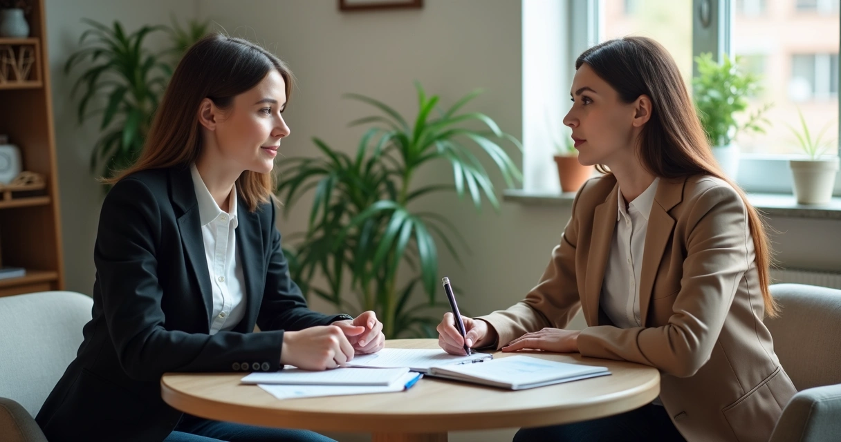 Líder e colaborador em conversa de feedback