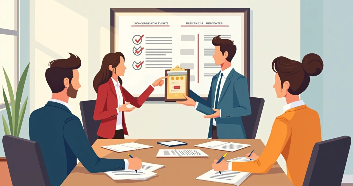 Equipe discutindo feedbacks sobre placas de homenagem em reunião 