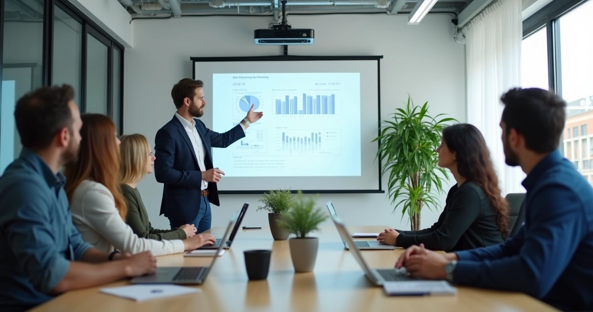 Reunião de RH orientando gestores sobre dados de ponto 