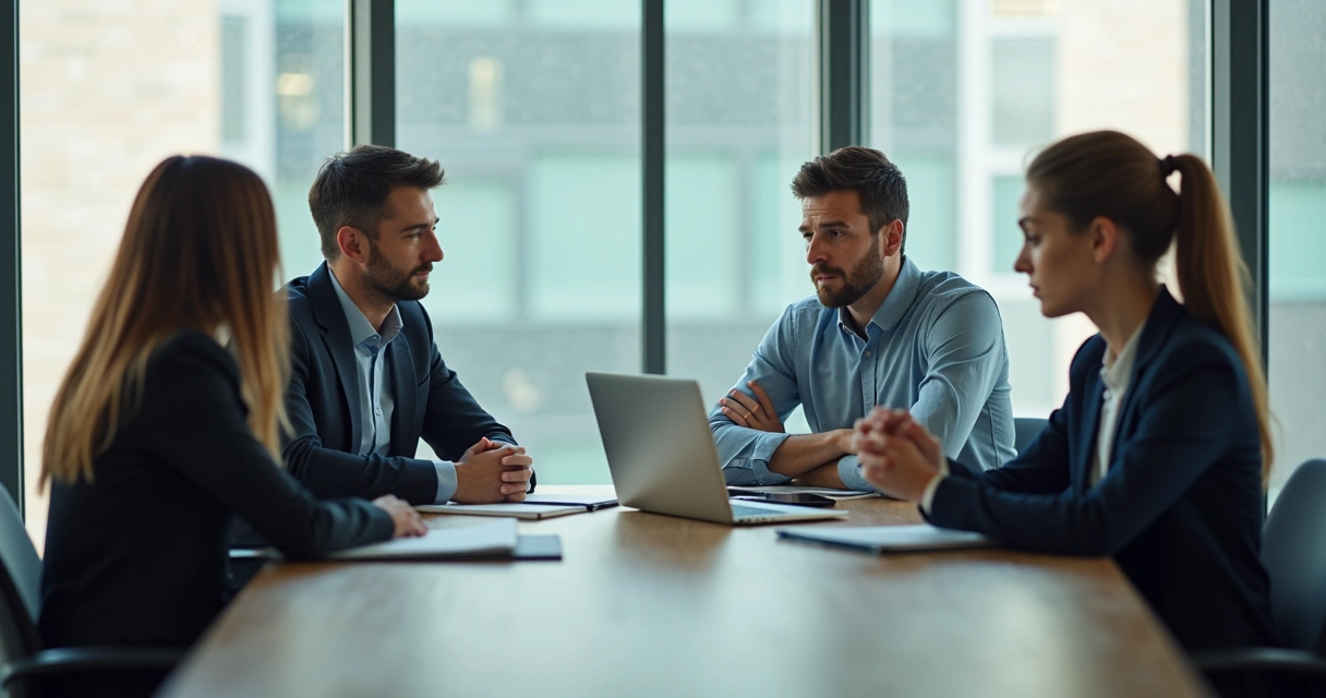 Reunião de trabalho com clima tenso e feedback 