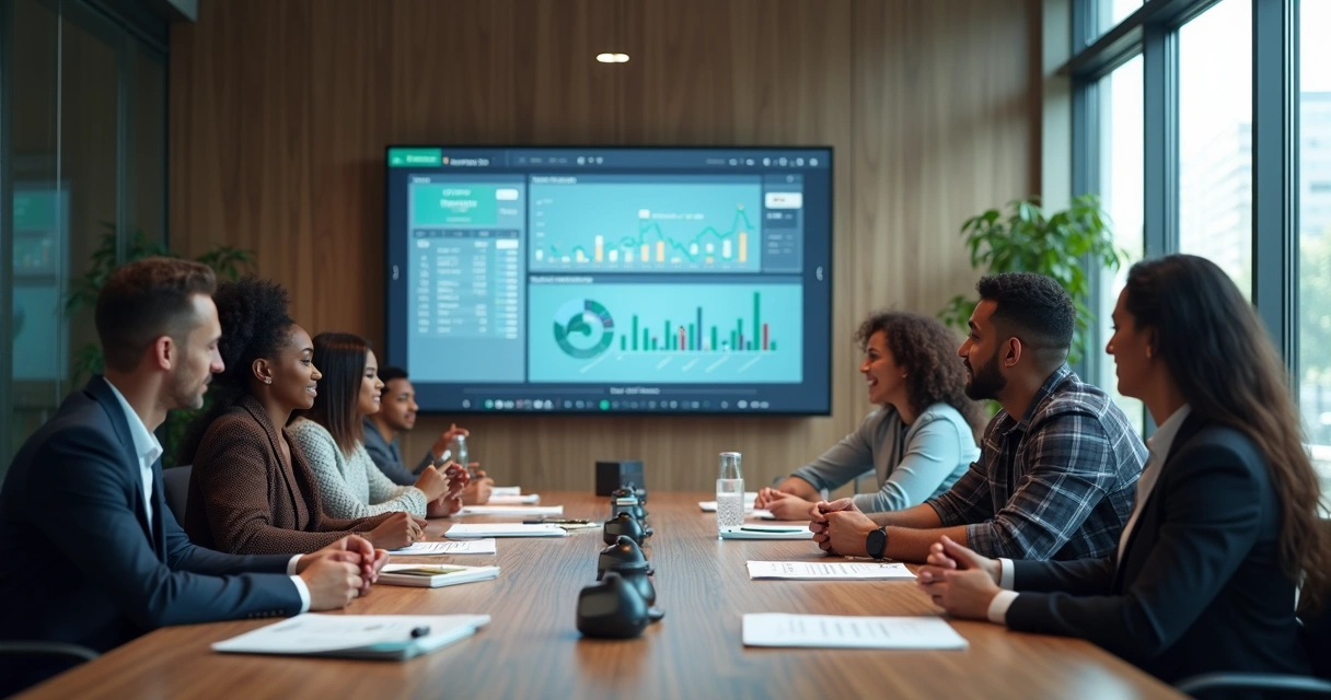 Equipe faz reunião de análise de contas a receber e pagamentos