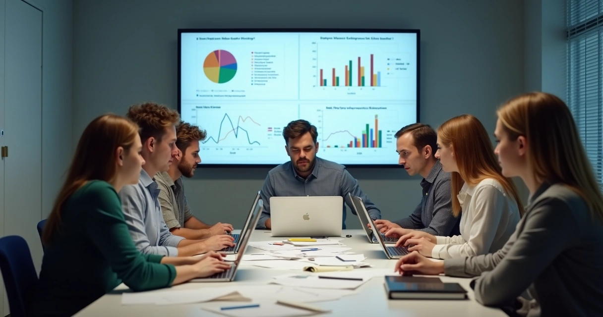 Equipe de escritório frustrada discutindo resultados de automação de tarefas com IA 