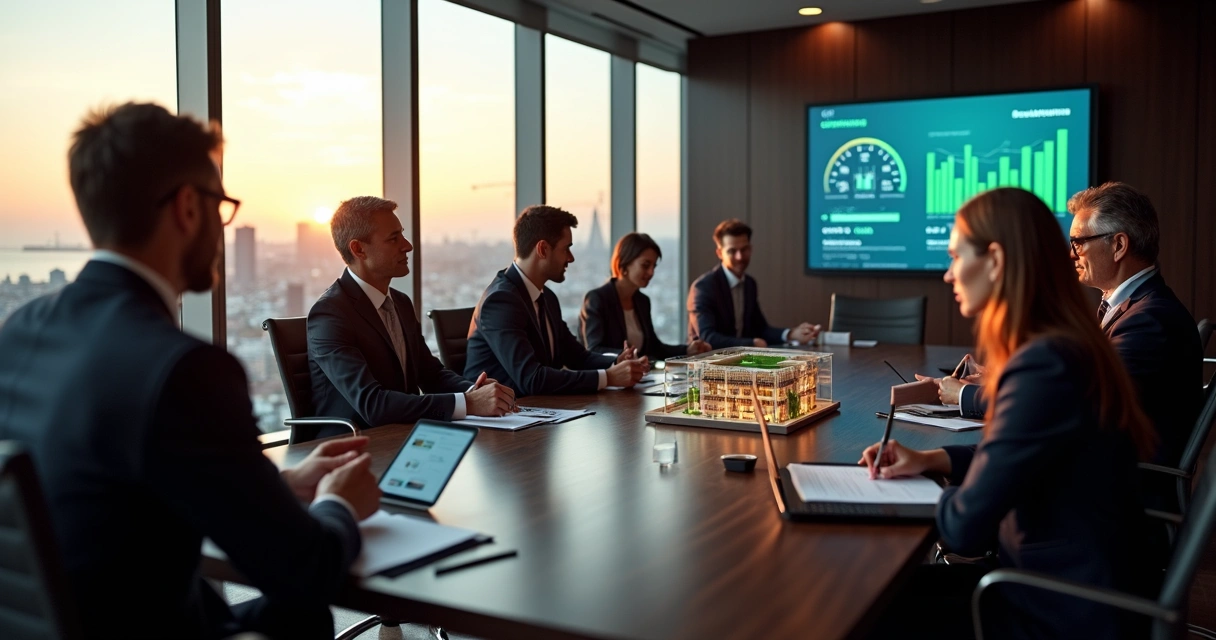 Gestores de fundos e empresários do mercado imobiliário em reunião de negócios 