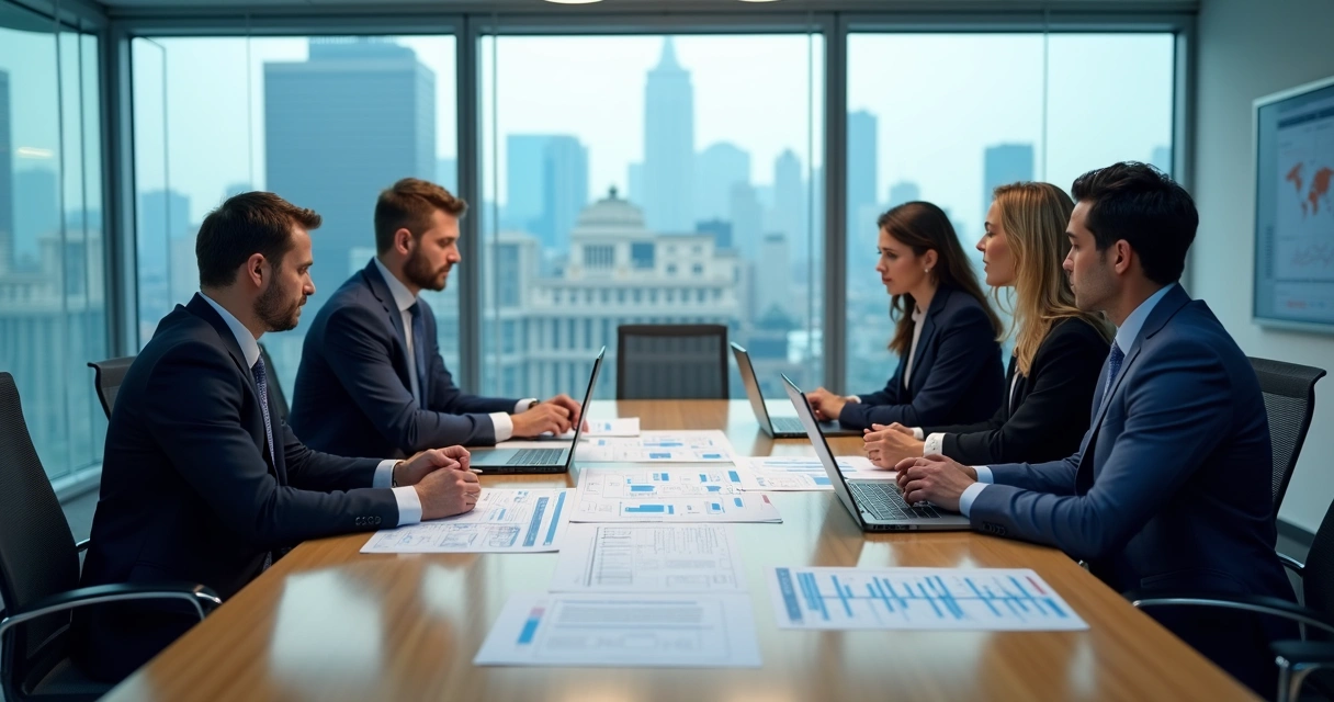 Reunião de executivos discutindo integração entre empresas 