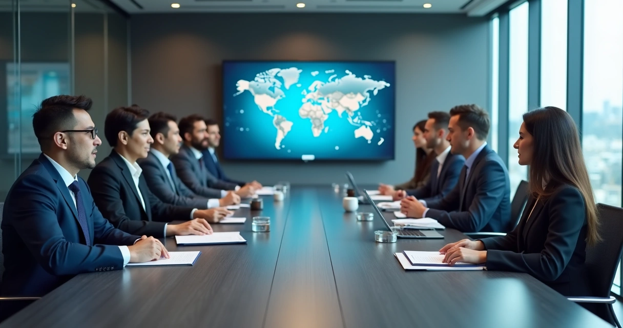 Equipes multiculturais em reunião de fusão global 