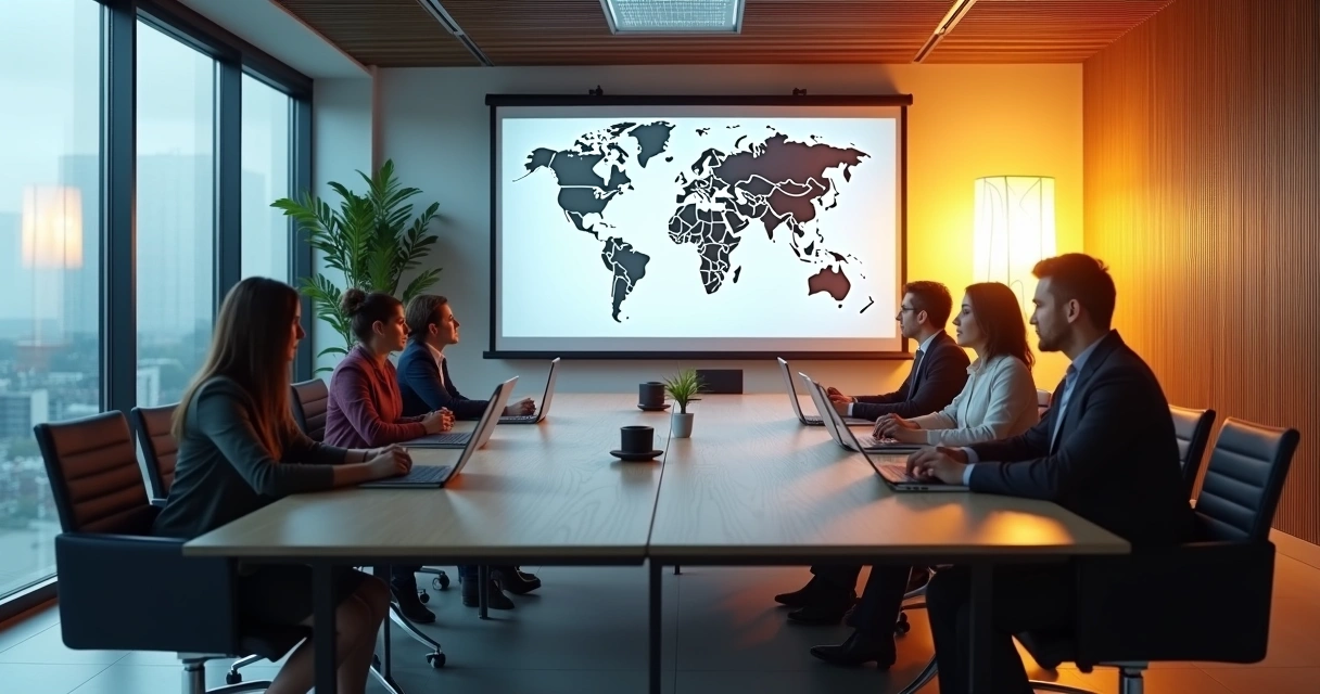 Reunião em gabinete parlamentar com equipe usando tablets 