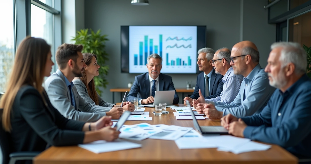 Equipe de diferentes idades em reunião estratégica 